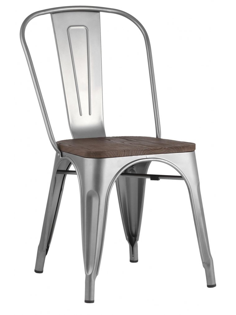 Стул на металлокаркасе Тиоли серебристый матовый / темное дерево