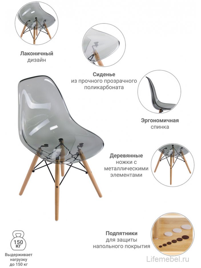 Стул Eames прозрачный / серый