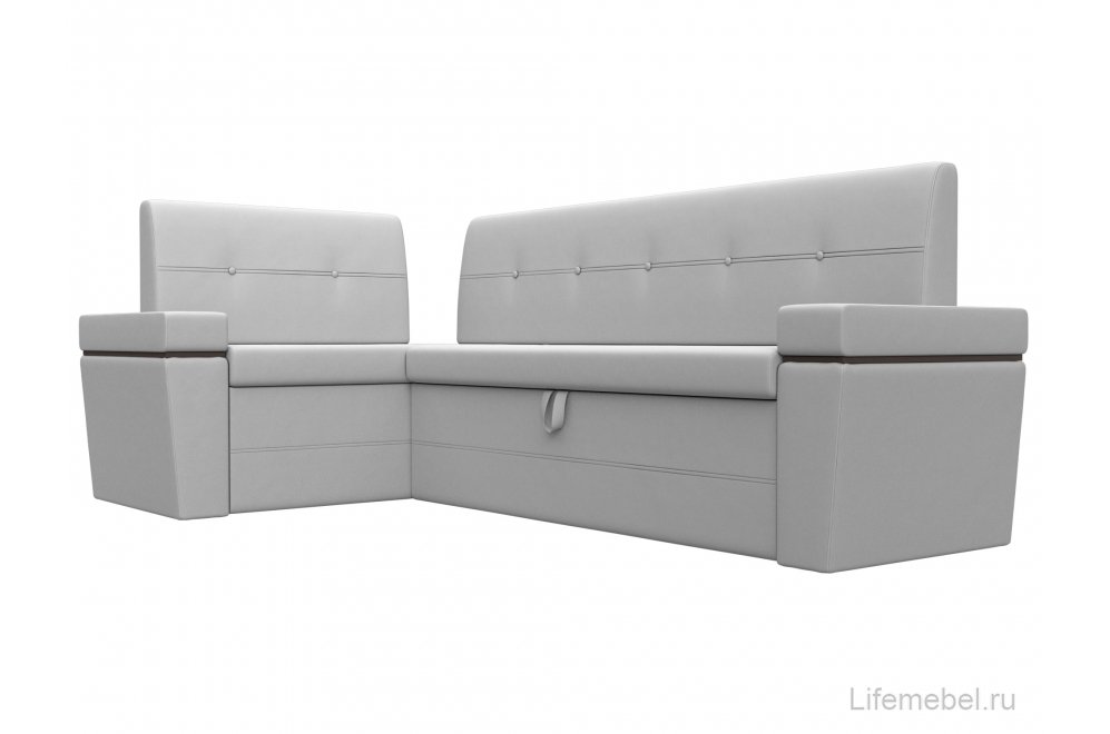 Кухонный диван Деметра угловой экокожа белый левый