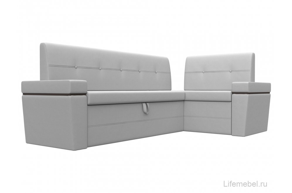 Кухонный диван Деметра угловой экокожа белый правый