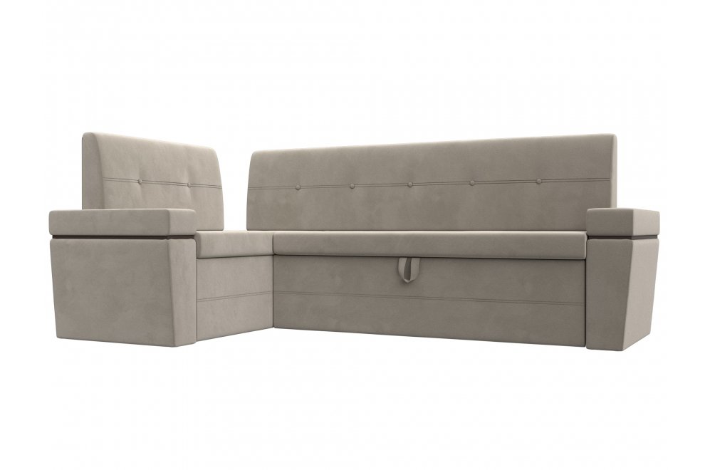 Кухонный диван Деметра угловой микровельвет бежевый левый