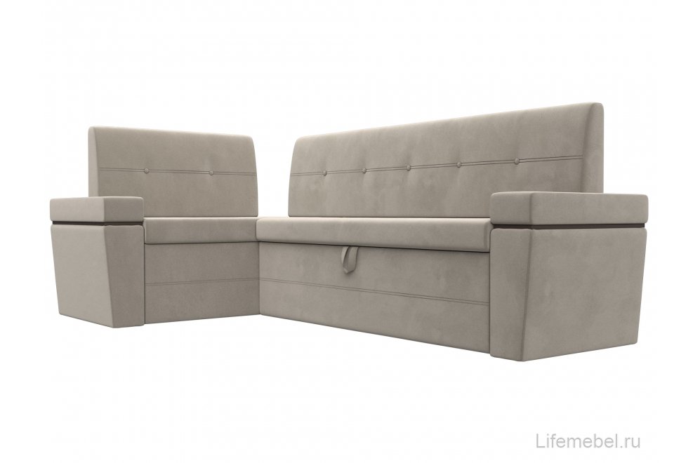Кухонный диван Деметра угловой микровельвет бежевый левый