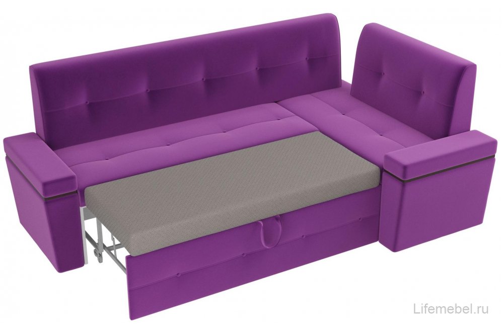 Кухонный диван Деметра угловой микровельвет фиолетовый правый