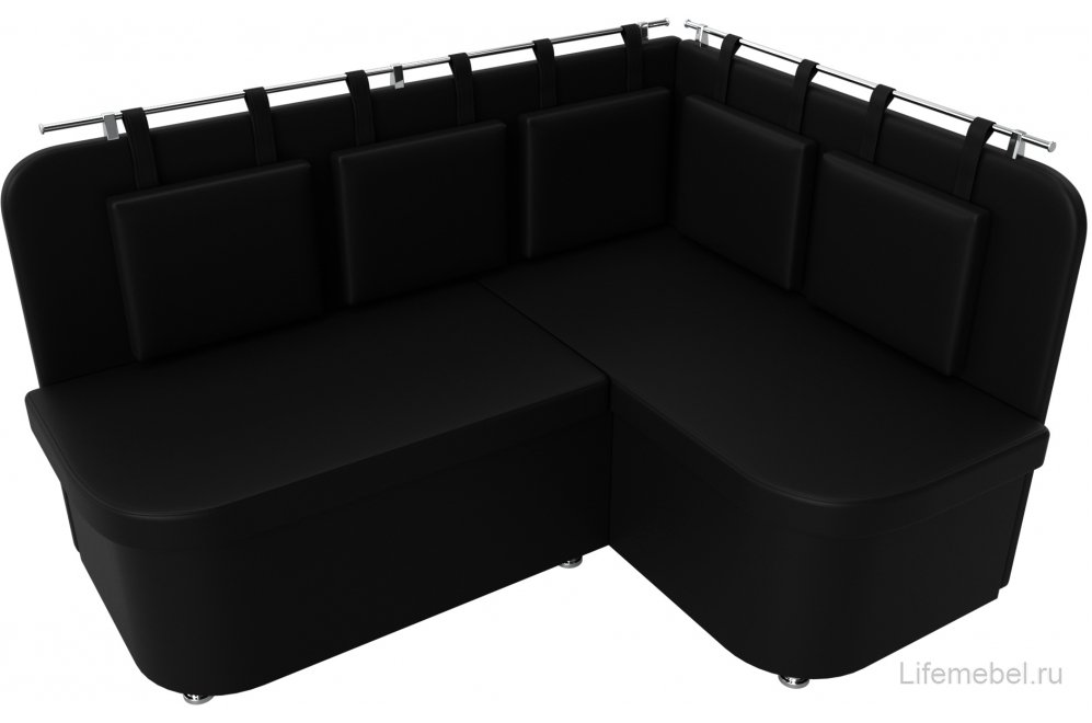 Кухонный диван Уют-2 правый экокожа черный