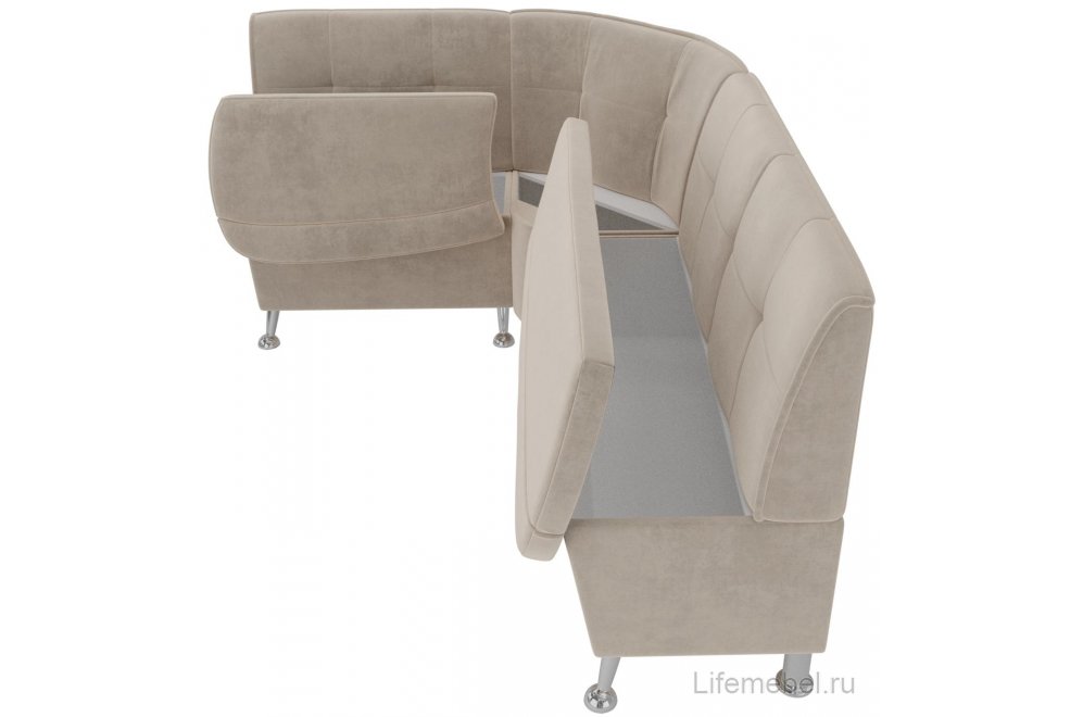 Кухонный диван угловой Феникс левый бежевый велюр