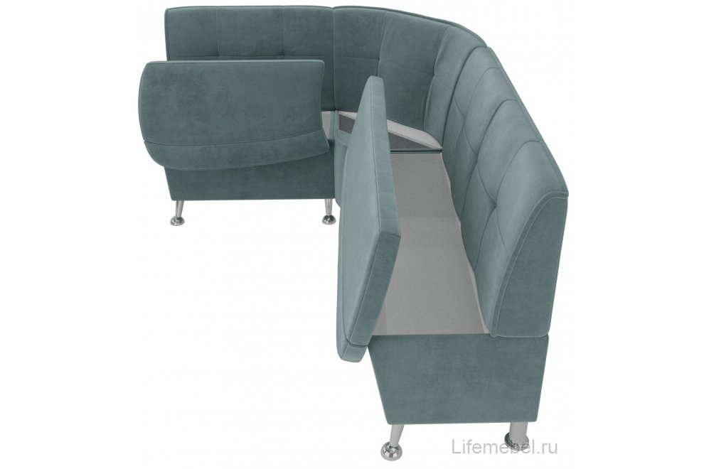 Кухонный диван угловой Феникс левый бирюзовый велюр