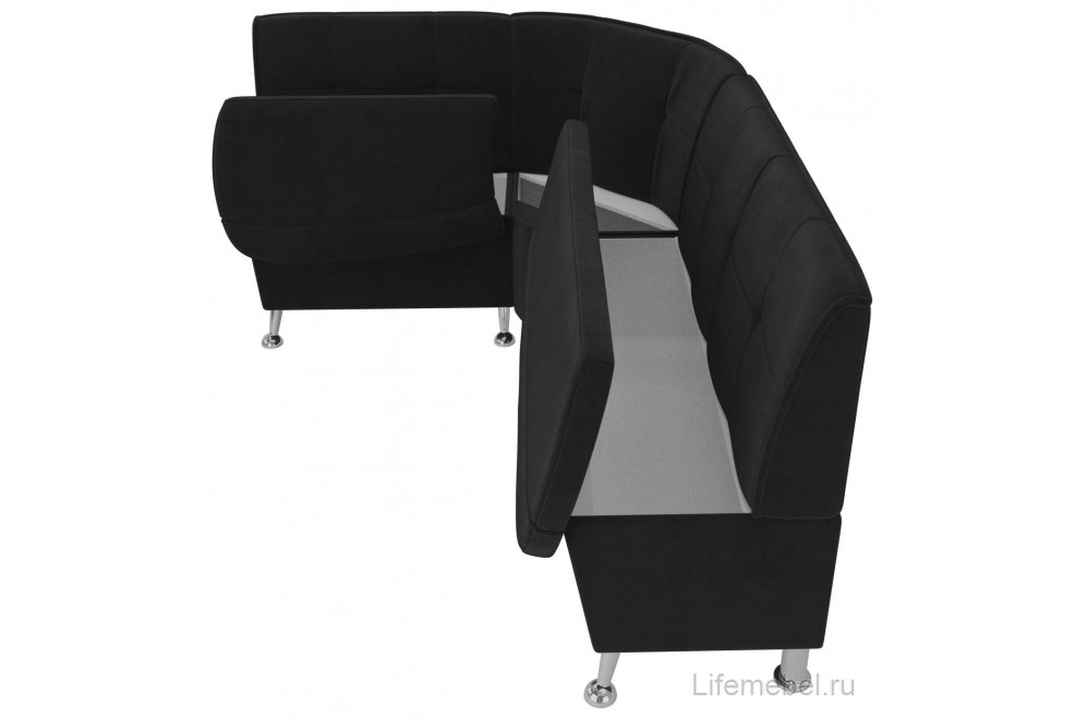Кухонный диван угловой Феникс левый черный велюр