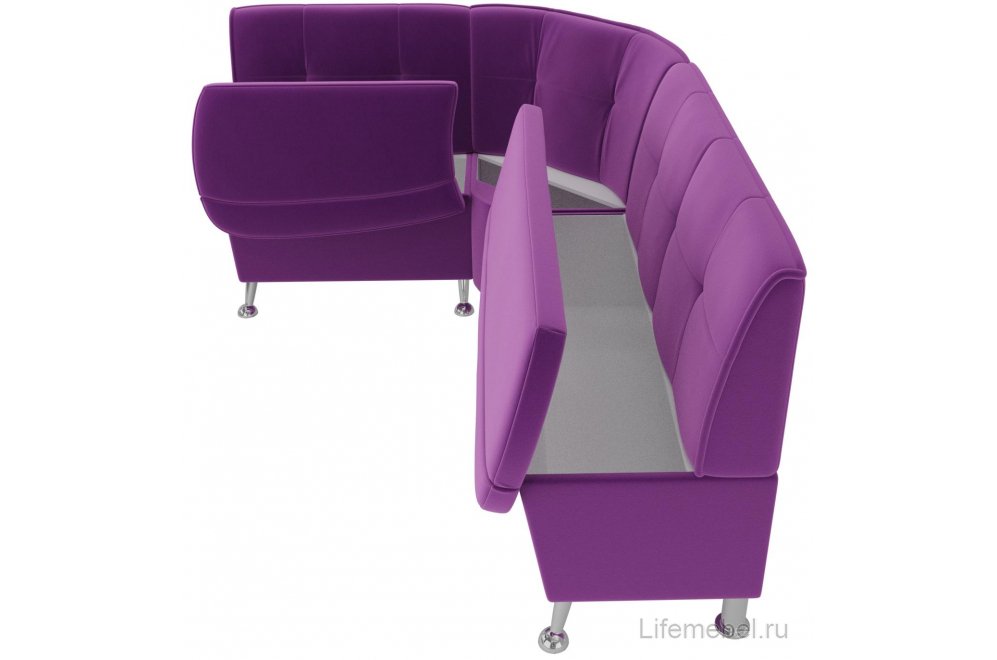 Кухонный диван угловой Феникс левый фиолетовый микровельвет