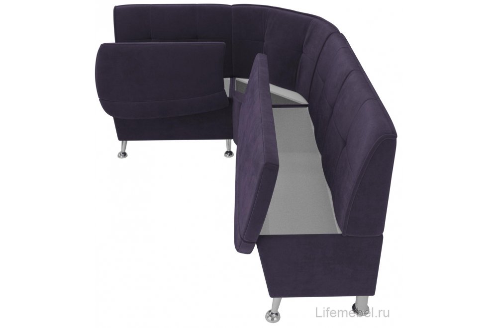 Кухонный диван угловой Феникс левый фиолетовый велюр