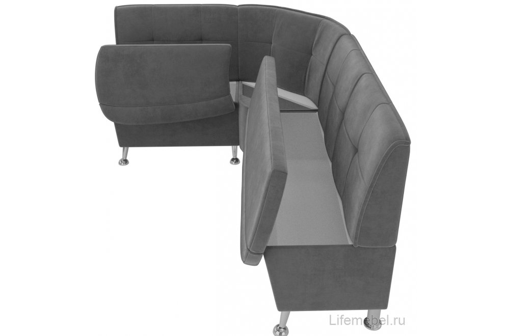 Кухонный диван угловой Феникс левый серый велюр