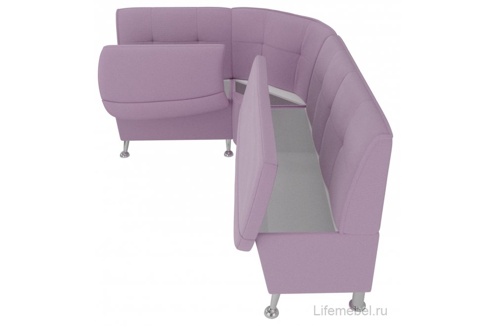Кухонный диван угловой Феникс левый сиреневый микровельвет