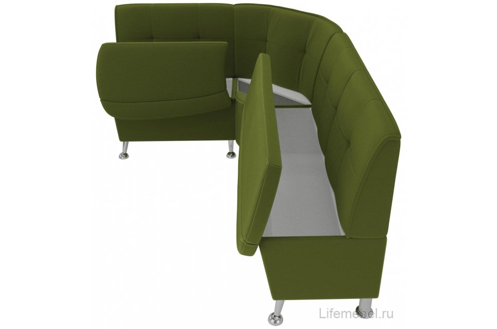 Кухонный диван угловой Феникс левый зеленый микровельвет