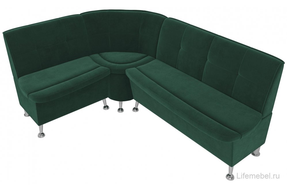 Кухонный диван угловой Феникс левый зеленый велюр