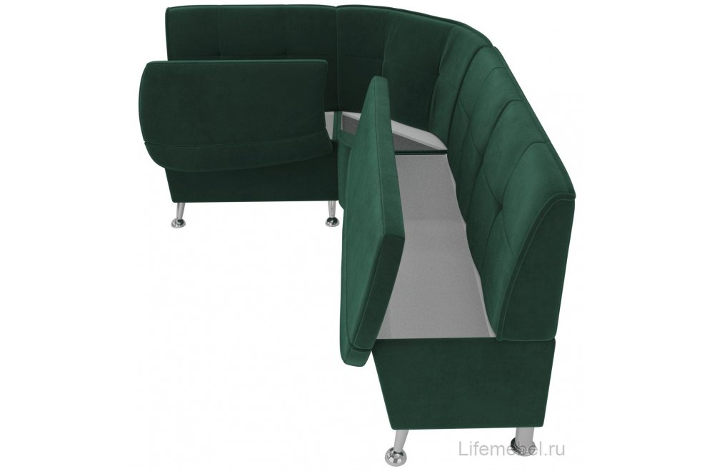 Кухонный диван угловой Феникс левый зеленый велюр