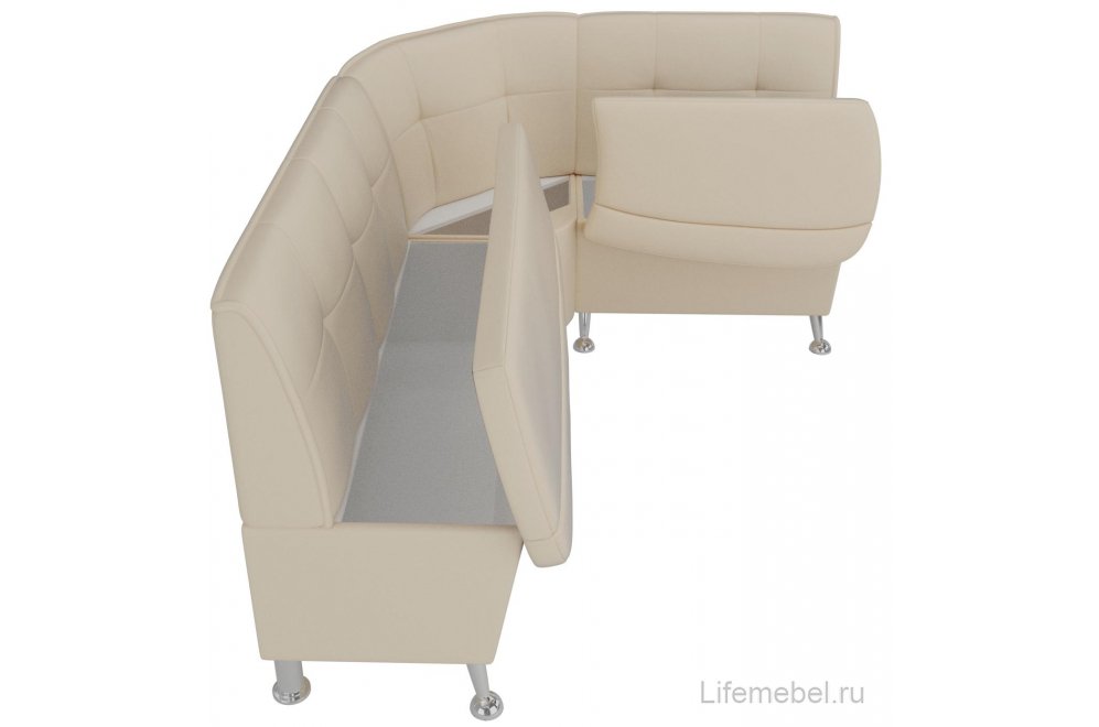 Кухонный диван угловой Феникс правый бежевая экокожа