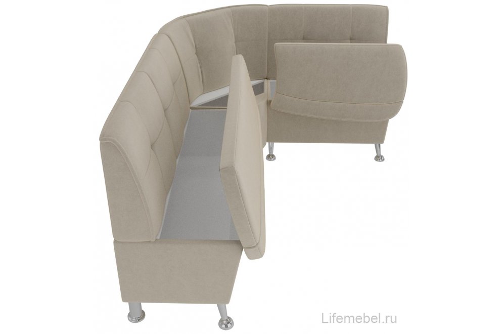 Кухонный диван угловой Феникс правый бежевый микровельвет