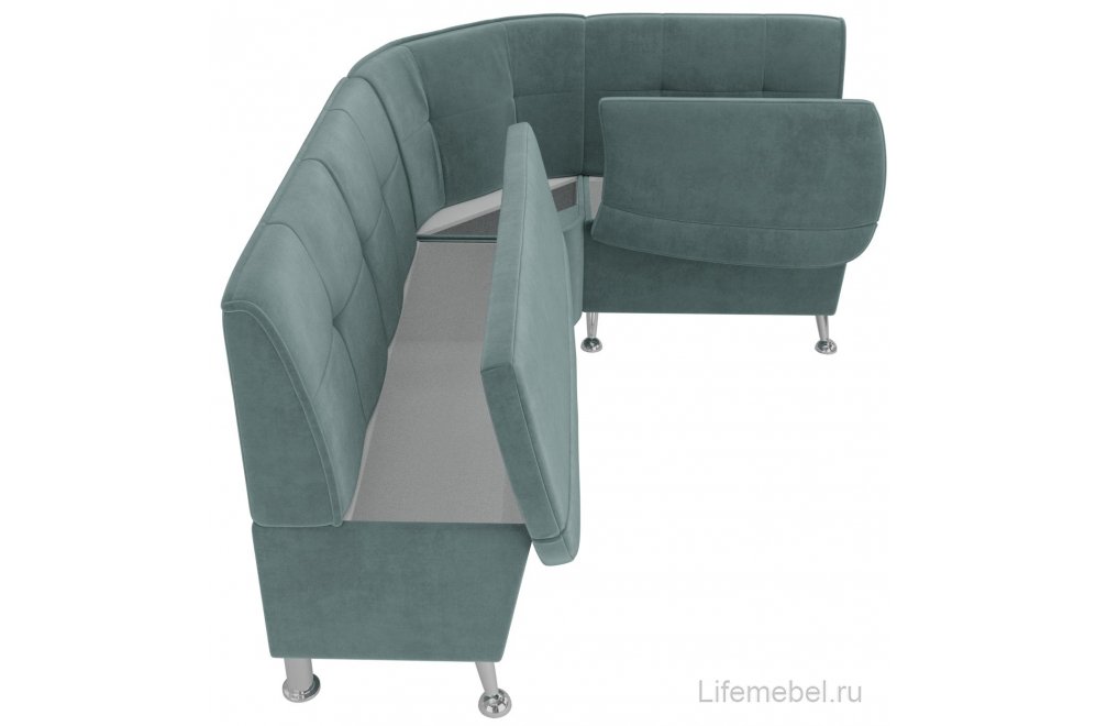 Кухонный диван угловой Феникс правый бирюзовый велюр