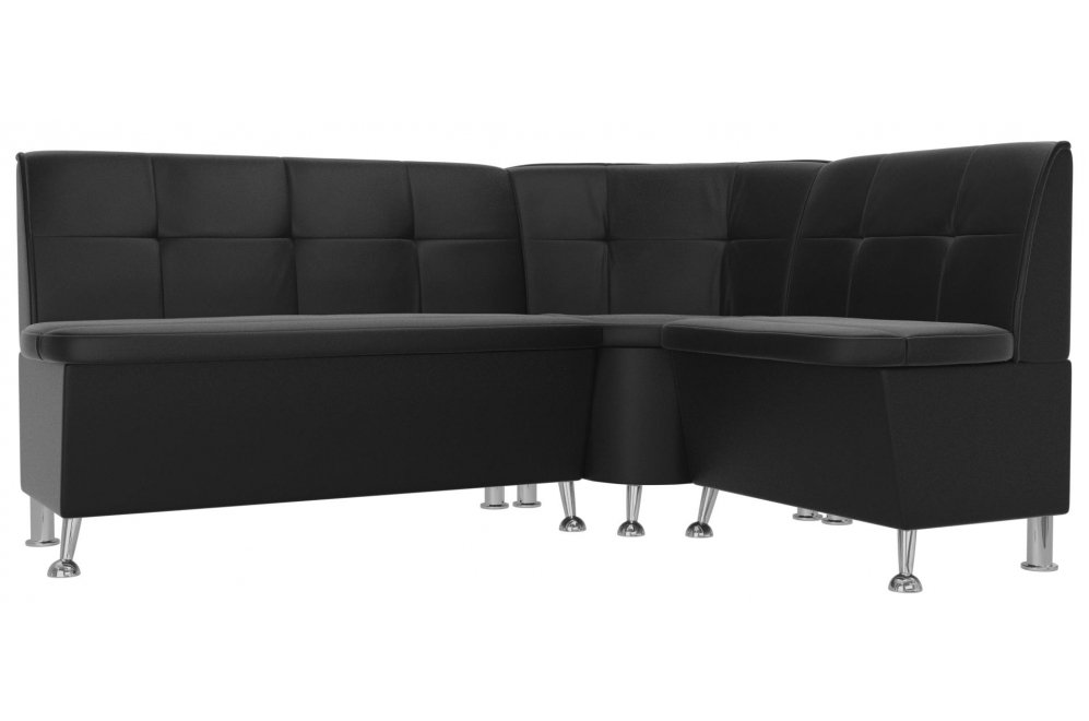 Кухонный диван угловой Феникс правый черная экокожа