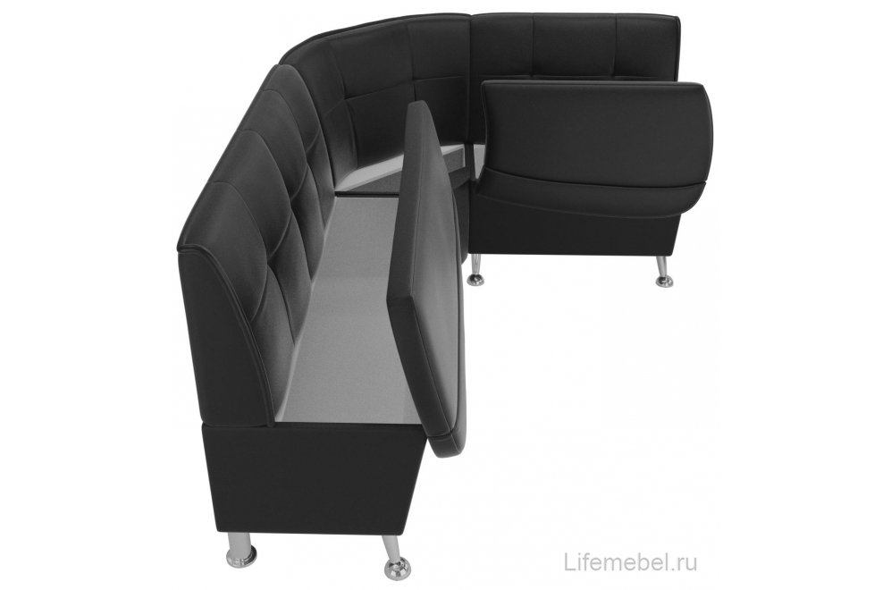 Кухонный диван угловой Феникс правый черная экокожа