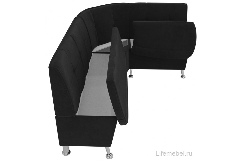 Кухонный диван угловой Феникс правый черный велюр