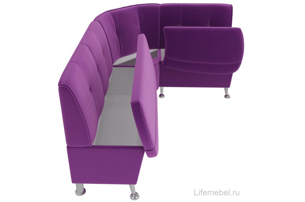 Кухонный диван угловой Феникс правый фиолетовый микровельвет