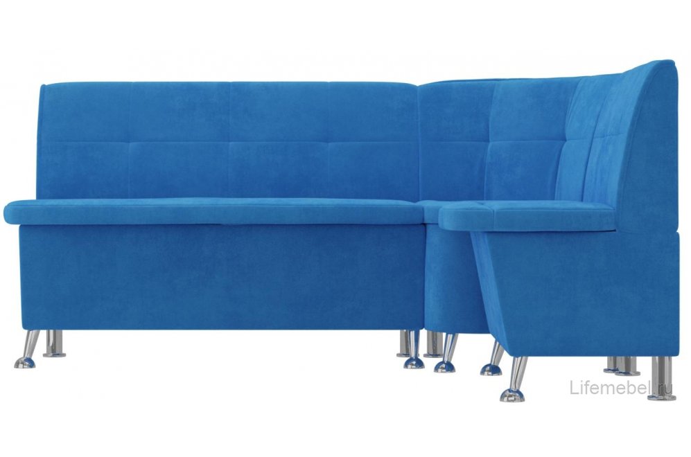 Кухонный диван угловой Феникс правый голубой велюр