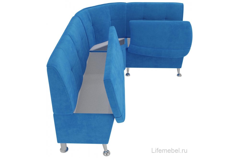 Кухонный диван угловой Феникс правый голубой велюр