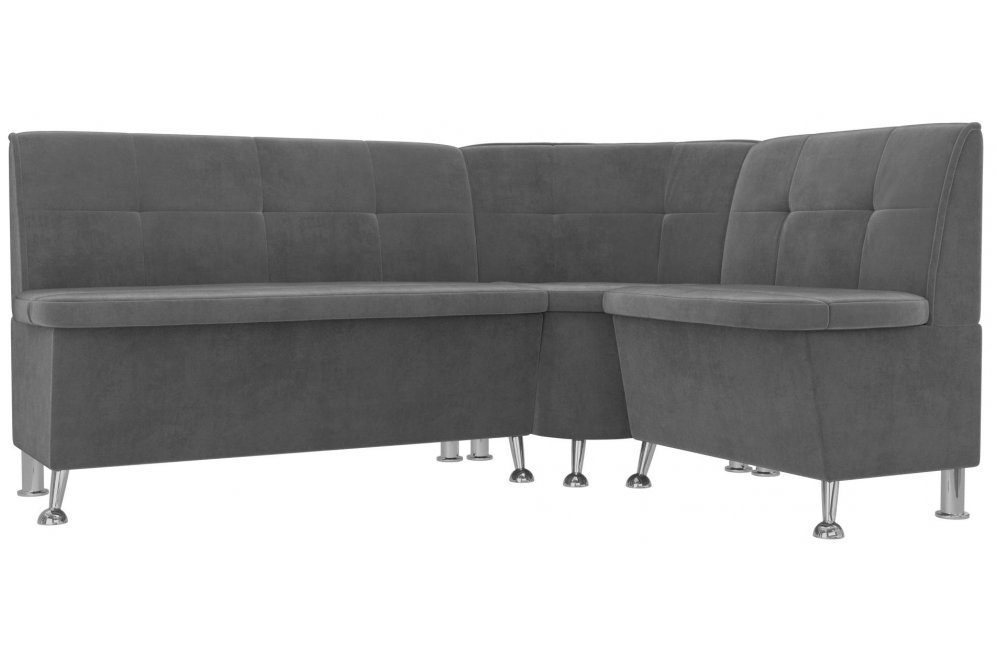 Кухонный диван угловой Феникс правый серый велюр