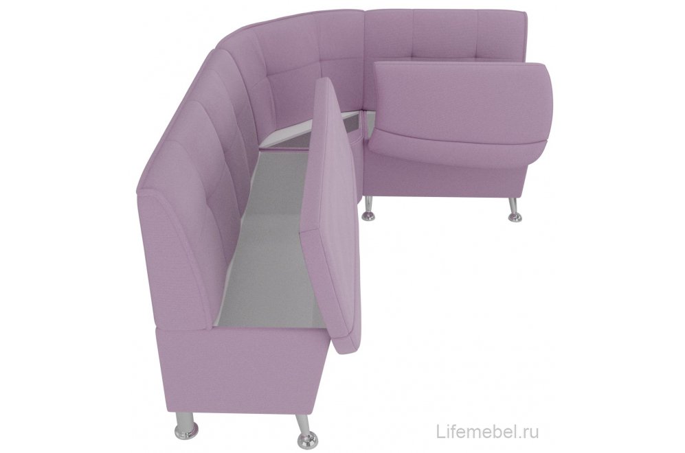 Кухонный диван угловой Феникс правый сиреневый микровельвет