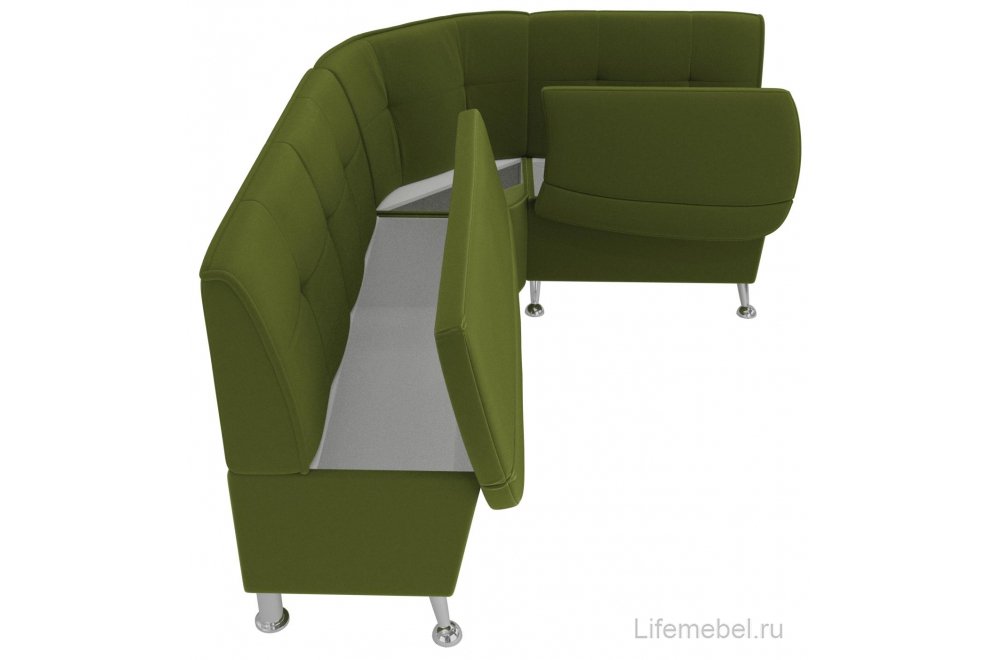 Кухонный диван угловой Феникс правый зеленый микровельвет