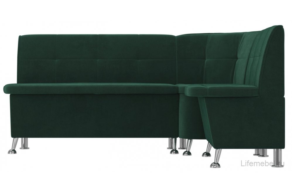 Кухонный диван угловой Феникс правый зеленый велюр