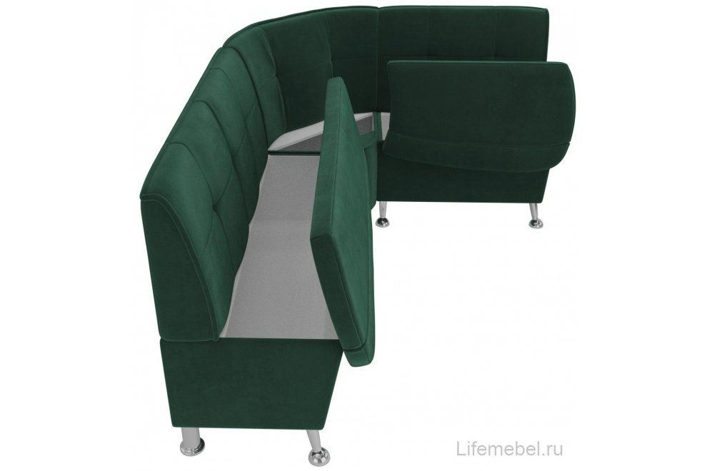 Кухонный диван угловой Феникс правый зеленый велюр