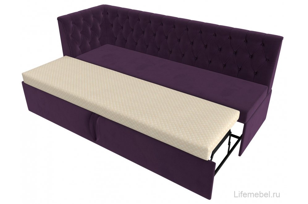 Кухонный диван угловой Маркиз левый фиолетовый велюр