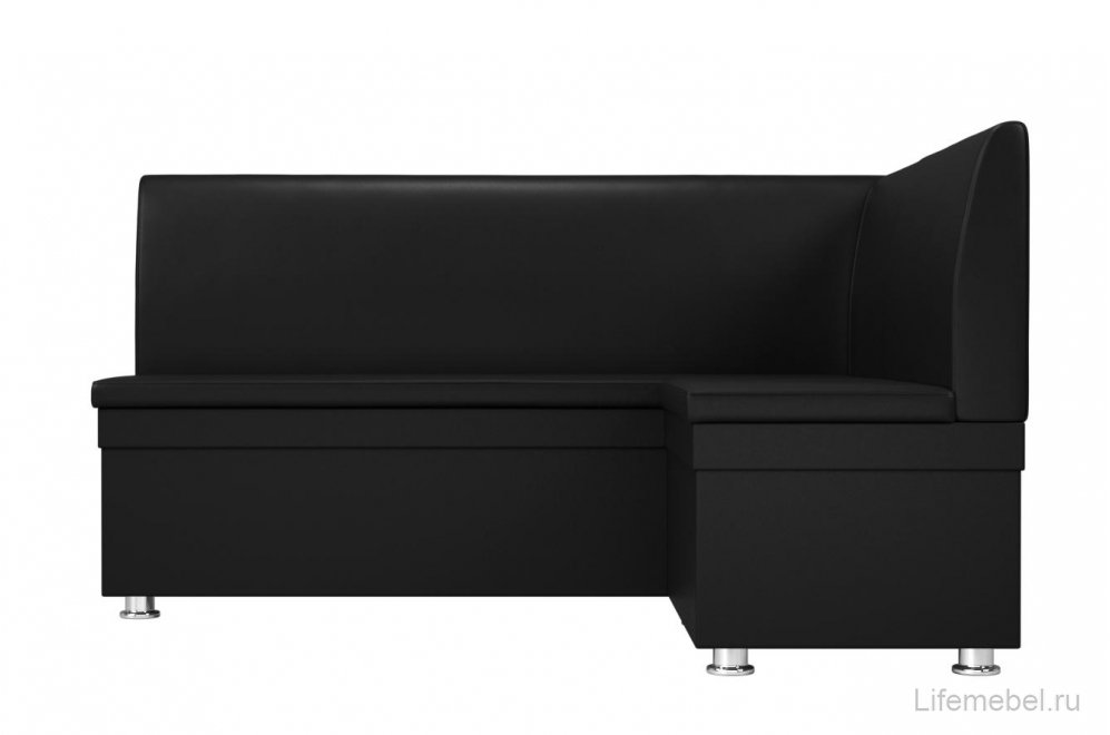Кухонный диван Уют угловой экокожа черный правый