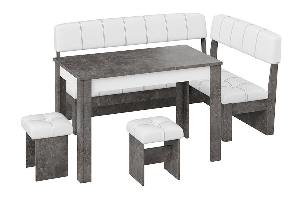 Кухонный уголок Альфа ателье темное / белый кожзам