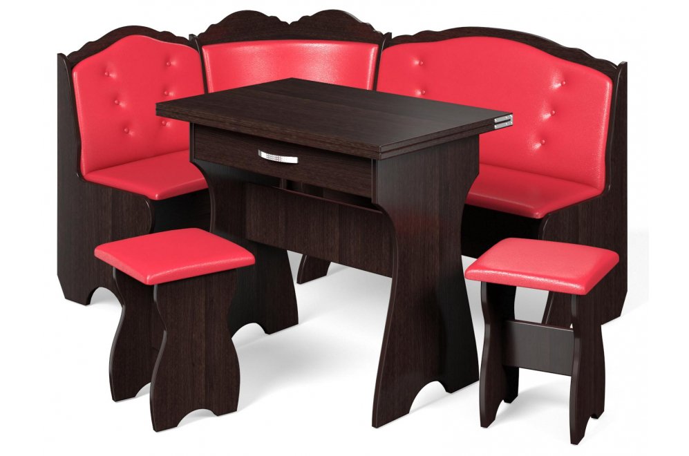 Кухонный уголок Елена-8 венге / кожзам красный