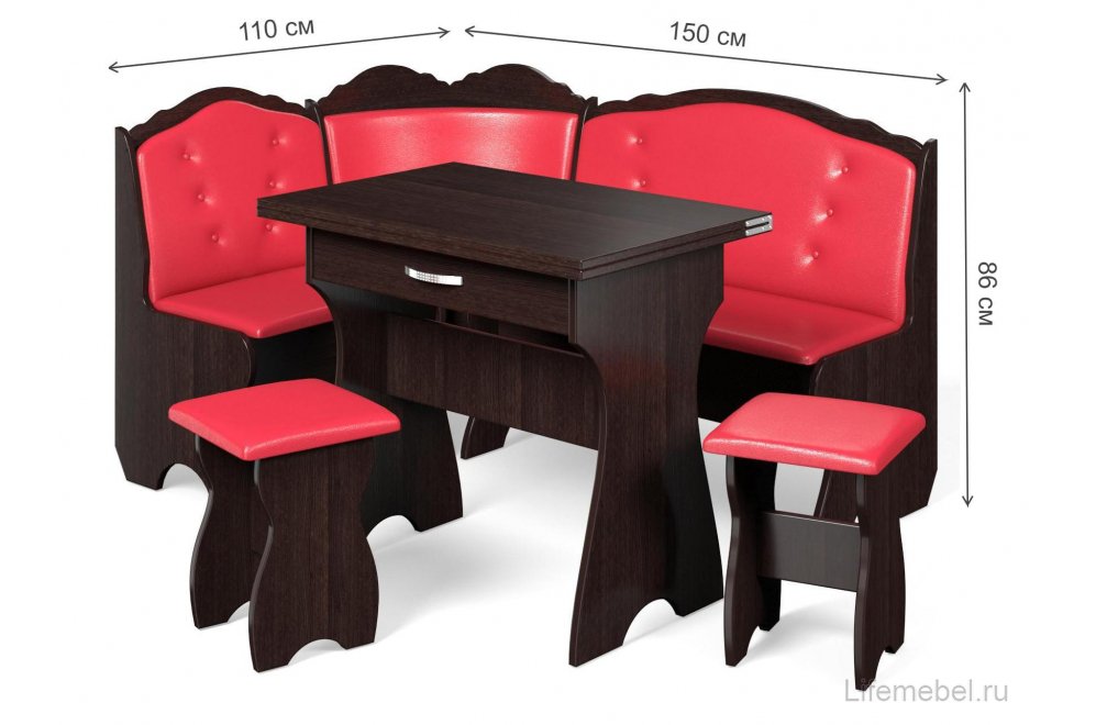 Кухонный уголок Елена-8 венге / кожзам красный