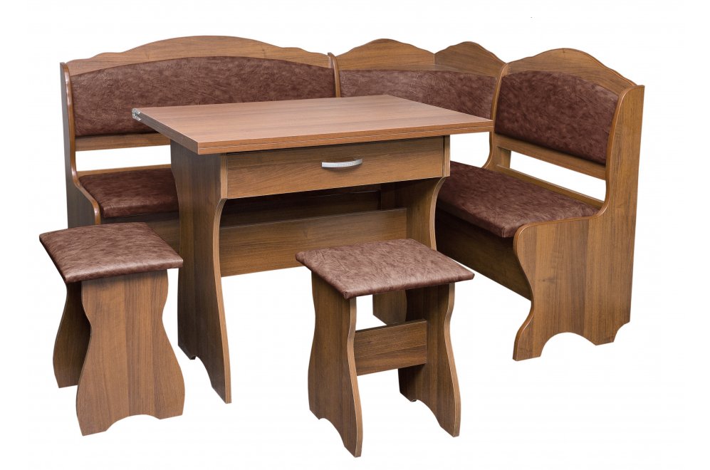 Кухонный уголок Елена орех итальянский / кожзам бордовый