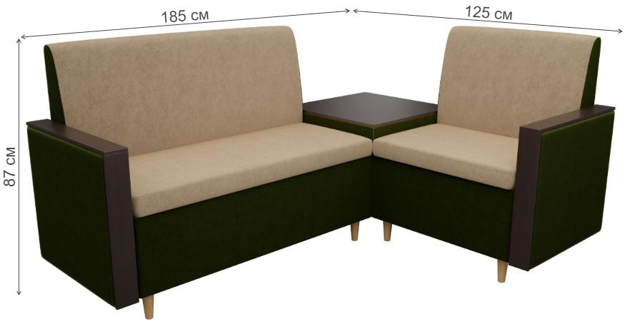 Диван кухонный угловой Модерн микровельвет правый бежевый / зеленый