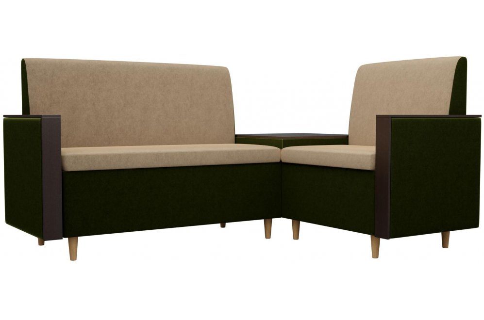 Диван кухонный угловой Модерн микровельвет правый бежевый / зеленый