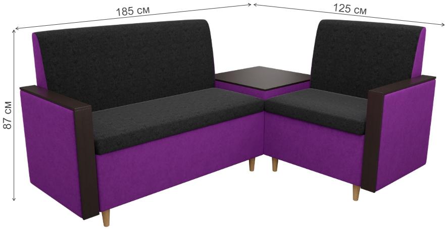 Диван кухонный угловой Модерн микровельвет правый черный / фиолетовый