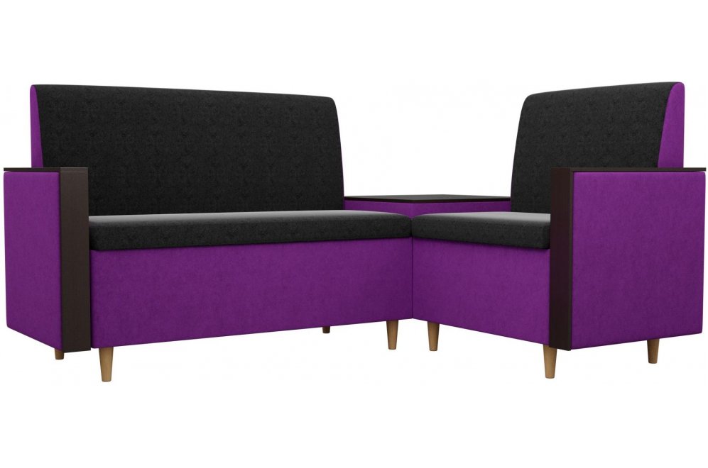 Диван кухонный угловой Модерн микровельвет правый черный / фиолетовый