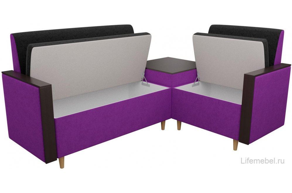 Диван кухонный угловой Модерн микровельвет правый черный / фиолетовый