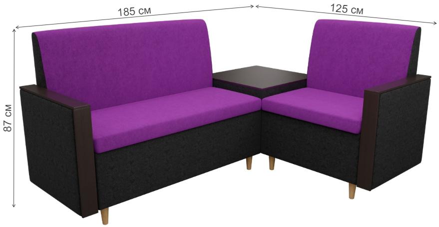 Диван кухонный угловой Модерн микровельвет правый фиолетовый / черный
