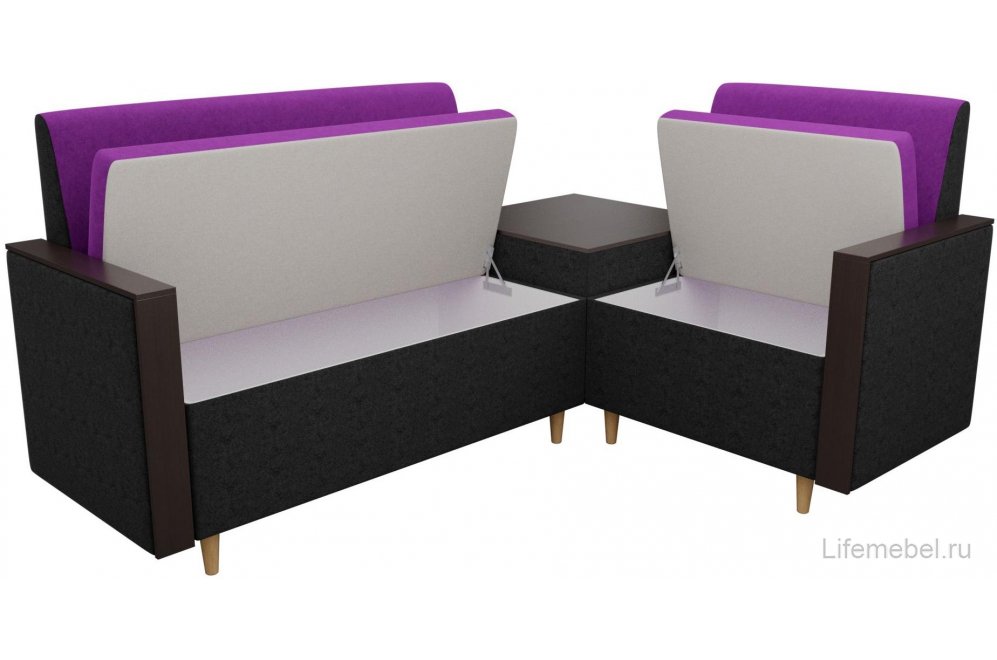 Диван кухонный угловой Модерн микровельвет правый фиолетовый / черный