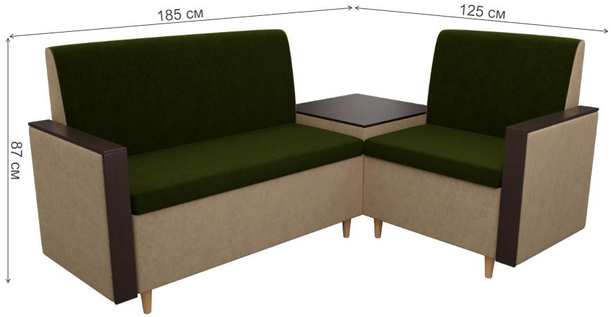 Диван кухонный угловой Модерн микровельвет правый зеленый / бежевый