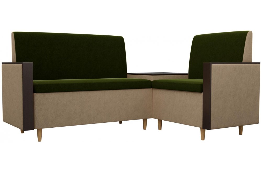 Диван кухонный угловой Модерн микровельвет правый зеленый / бежевый