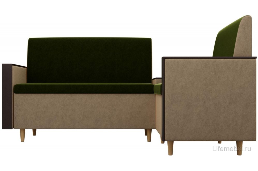 Диван кухонный угловой Модерн микровельвет правый зеленый / бежевый