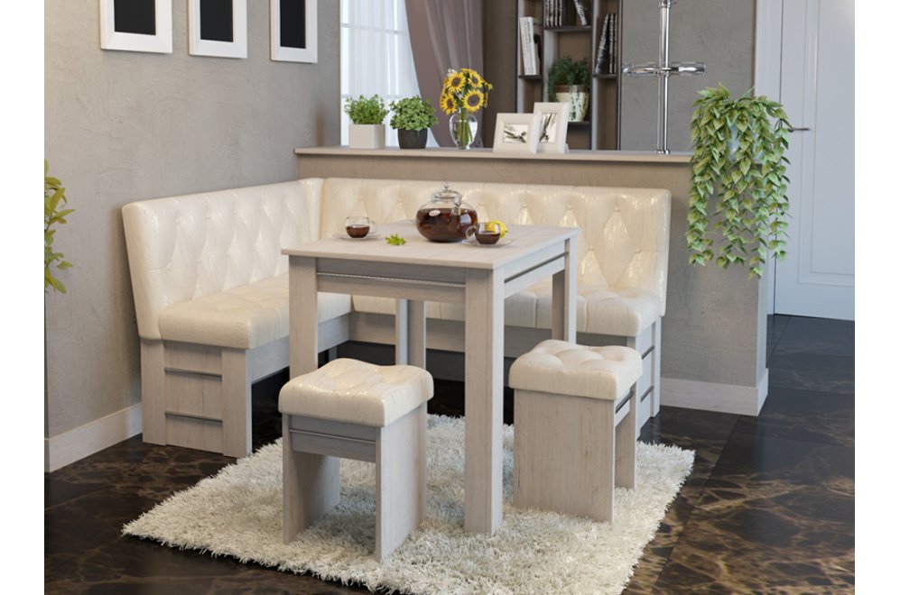 Кухонный уголок Парма дуб пикард / кожзам светлый