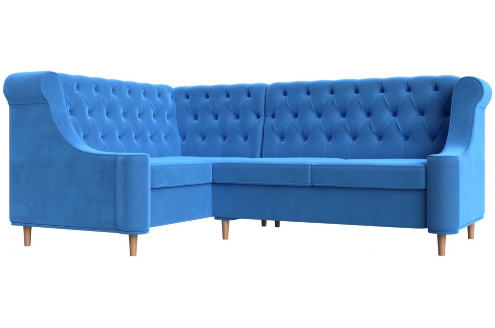 Кухонный диван Бронкс левый велюр голубой